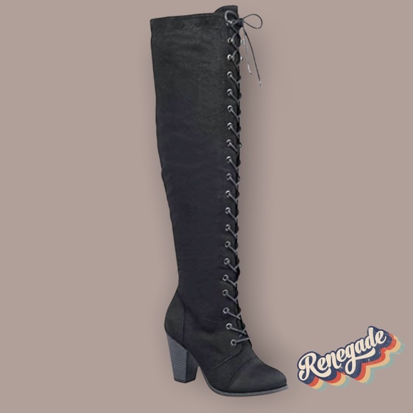 Shoes - 🌴 Chunky Heel Lace up Over-The-Knee Riding Boots